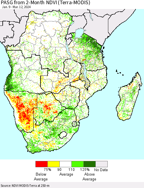 Southern Africa PASG from 2-Month NDVI (Terra-MODIS) Thematic Map For 3/5/2024 - 3/12/2024