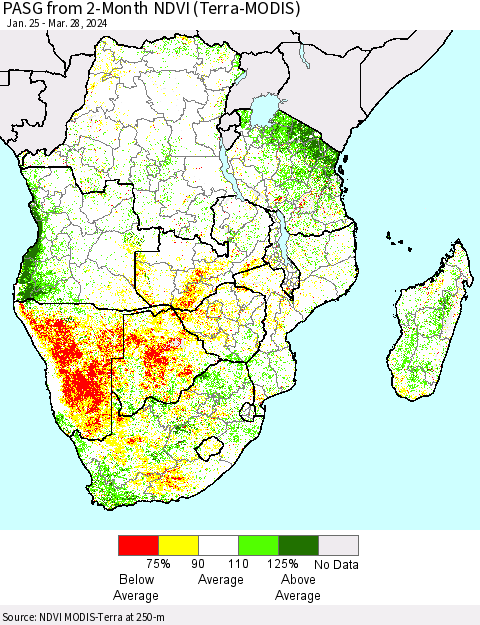 Southern Africa PASG from 2-Month NDVI (Terra-MODIS) Thematic Map For 3/21/2024 - 3/28/2024