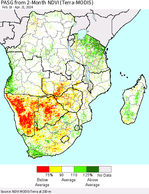 Southern Africa PASG from 2-Month NDVI (Terra-MODIS) Thematic Map For 4/14/2024 - 4/21/2024