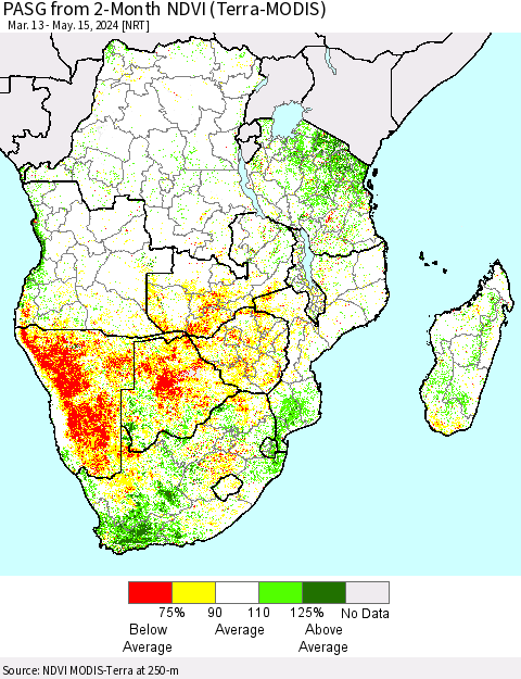 Southern Africa PASG from 2-Month NDVI (Terra-MODIS) Thematic Map For 5/8/2024 - 5/15/2024