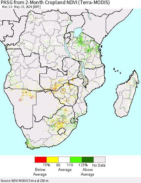 Southern Africa PASG from 2-Month Cropland NDVI (Terra-MODIS) Thematic Map For 5/8/2024 - 5/15/2024