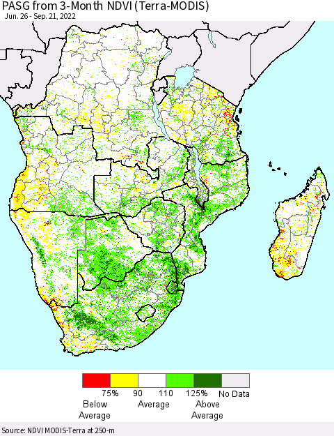 Southern Africa PASG from 3-Month NDVI (Terra-MODIS) Thematic Map For 9/14/2022 - 9/21/2022