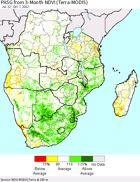 Southern Africa PASG from 3-Month NDVI (Terra-MODIS) Thematic Map For 9/30/2022 - 10/7/2022
