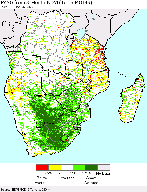 Southern Africa PASG from 3-Month NDVI (Terra-MODIS) Thematic Map For 12/19/2022 - 12/26/2022