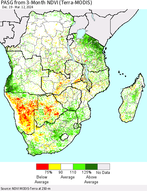Southern Africa PASG from 3-Month NDVI (Terra-MODIS) Thematic Map For 3/5/2024 - 3/12/2024