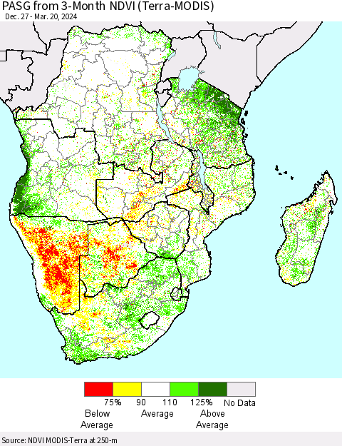 Southern Africa PASG from 3-Month NDVI (Terra-MODIS) Thematic Map For 3/13/2024 - 3/20/2024