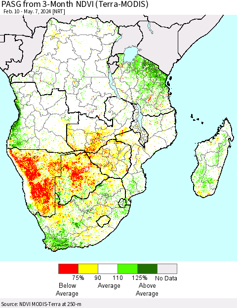 Southern Africa PASG from 3-Month NDVI (Terra-MODIS) Thematic Map For 4/30/2024 - 5/7/2024