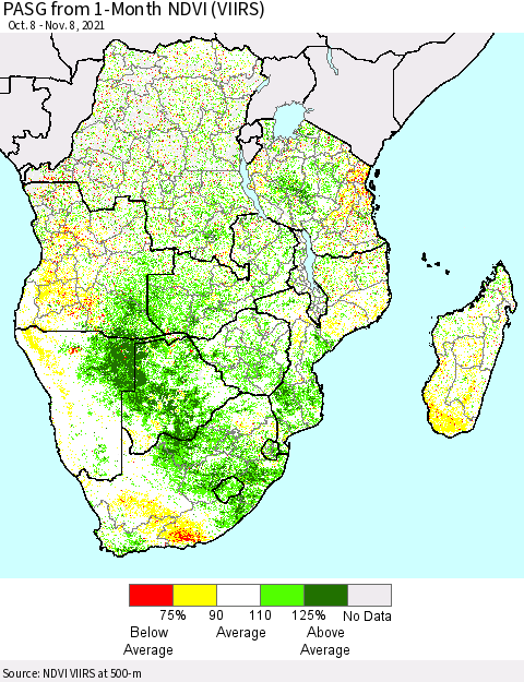 Southern Africa PASG from 1-Month NDVI (VIIRS) Thematic Map For 11/1/2021 - 11/8/2021