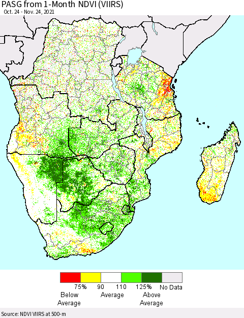 Southern Africa PASG from 1-Month NDVI (VIIRS) Thematic Map For 11/17/2021 - 11/24/2021