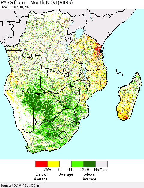 Southern Africa PASG from 1-Month NDVI (VIIRS) Thematic Map For 12/3/2021 - 12/10/2021