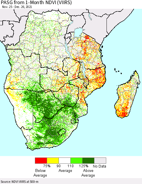 Southern Africa PASG from 1-Month NDVI (VIIRS) Thematic Map For 12/19/2021 - 12/26/2021