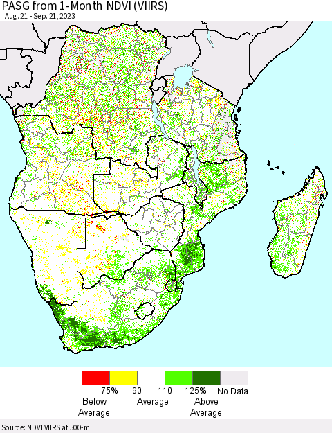 Southern Africa PASG from 1-Month NDVI (VIIRS) Thematic Map For 9/14/2023 - 9/21/2023