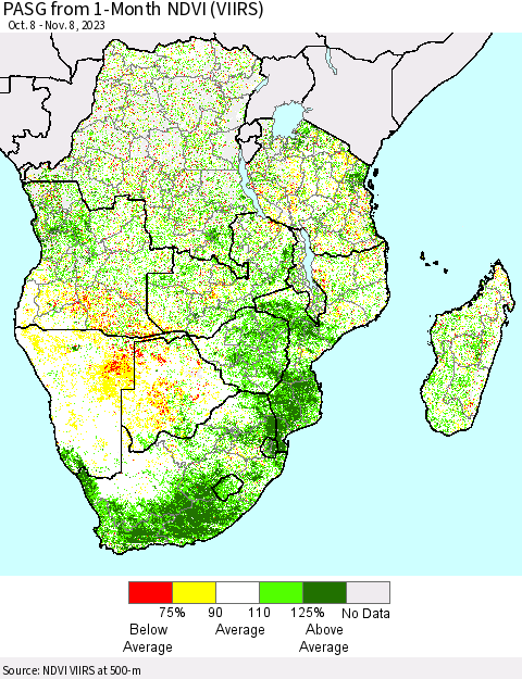 Southern Africa PASG from 1-Month NDVI (VIIRS) Thematic Map For 11/1/2023 - 11/8/2023