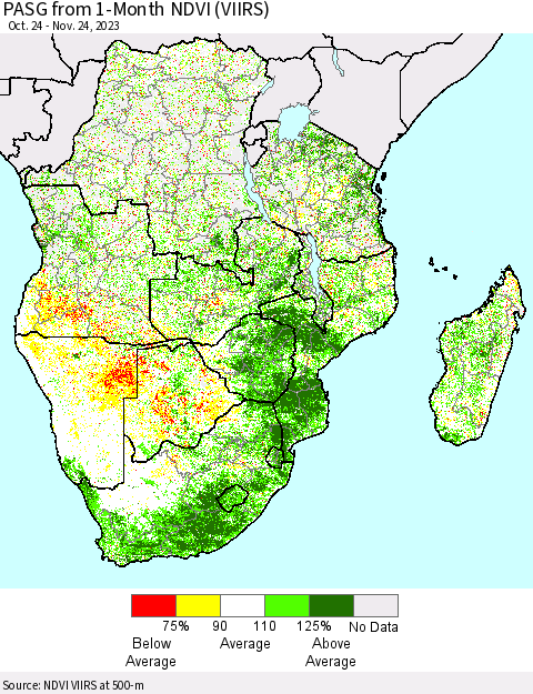 Southern Africa PASG from 1-Month NDVI (VIIRS) Thematic Map For 11/17/2023 - 11/24/2023
