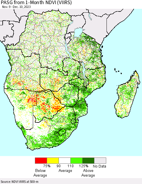 Southern Africa PASG from 1-Month NDVI (VIIRS) Thematic Map For 12/3/2023 - 12/10/2023