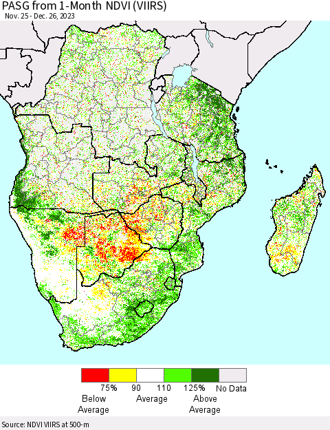 Southern Africa PASG from 1-Month NDVI (VIIRS) Thematic Map For 12/19/2023 - 12/26/2023