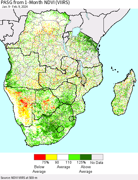 Southern Africa PASG from 1-Month NDVI (VIIRS) Thematic Map For 2/2/2024 - 2/9/2024