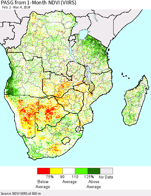 Southern Africa PASG from 1-Month NDVI (VIIRS) Thematic Map For 2/26/2024 - 3/4/2024