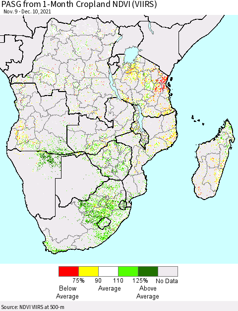Southern Africa PASG from 1-Month Cropland NDVI (VIIRS) Thematic Map For 12/3/2021 - 12/10/2021