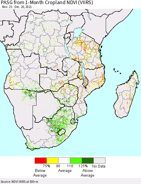 Southern Africa PASG from 1-Month Cropland NDVI (VIIRS) Thematic Map For 12/19/2021 - 12/26/2021