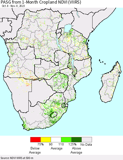 Southern Africa PASG from 1-Month Cropland NDVI (VIIRS) Thematic Map For 11/1/2023 - 11/8/2023