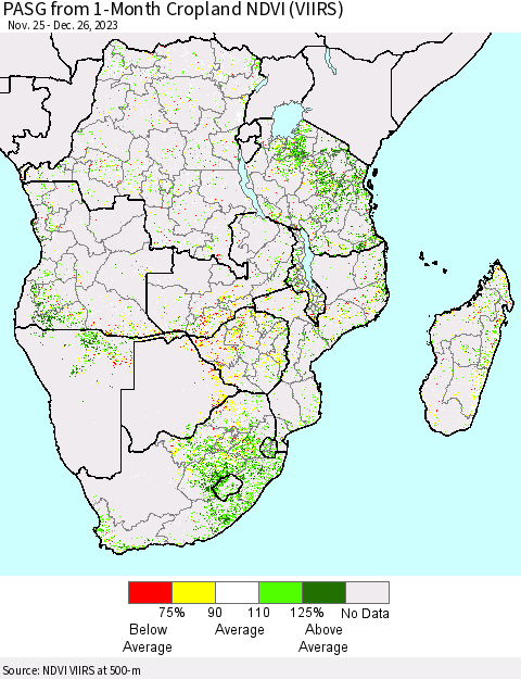 Southern Africa PASG from 1-Month Cropland NDVI (VIIRS) Thematic Map For 12/19/2023 - 12/26/2023
