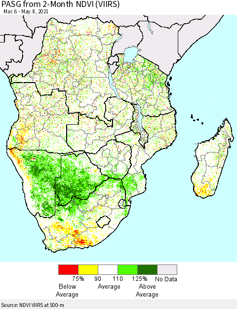 Southern Africa PASG from 2-Month NDVI (VIIRS) Thematic Map For 5/1/2021 - 5/8/2021