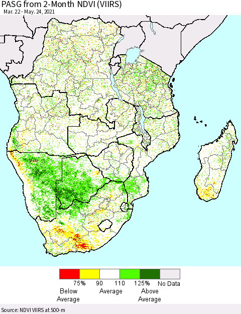 Southern Africa PASG from 2-Month NDVI (VIIRS) Thematic Map For 5/17/2021 - 5/24/2021