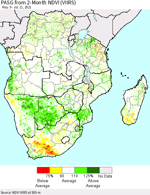 Southern Africa PASG from 2-Month NDVI (VIIRS) Thematic Map For 7/4/2021 - 7/11/2021