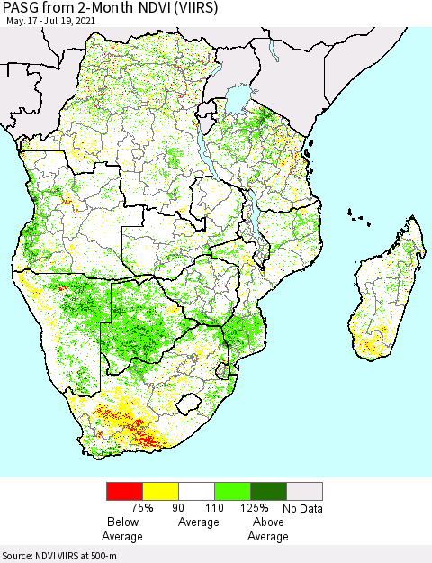 Southern Africa PASG from 2-Month NDVI (VIIRS) Thematic Map For 7/12/2021 - 7/19/2021