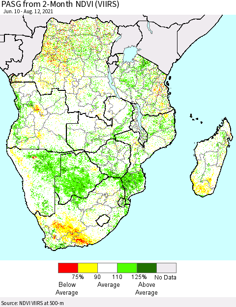 Southern Africa PASG from 2-Month NDVI (VIIRS) Thematic Map For 8/5/2021 - 8/12/2021