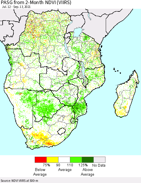 Southern Africa PASG from 2-Month NDVI (VIIRS) Thematic Map For 9/6/2021 - 9/13/2021