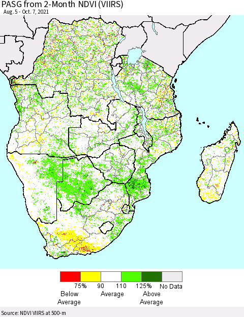 Southern Africa PASG from 2-Month NDVI (VIIRS) Thematic Map For 9/30/2021 - 10/7/2021