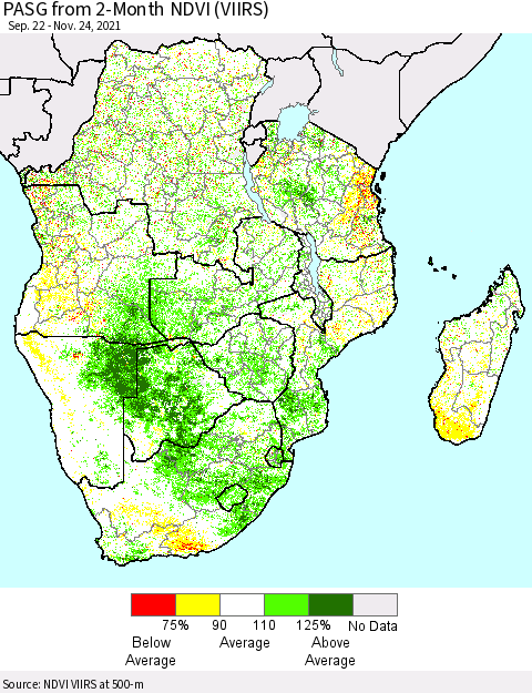 Southern Africa PASG from 2-Month NDVI (VIIRS) Thematic Map For 11/17/2021 - 11/24/2021