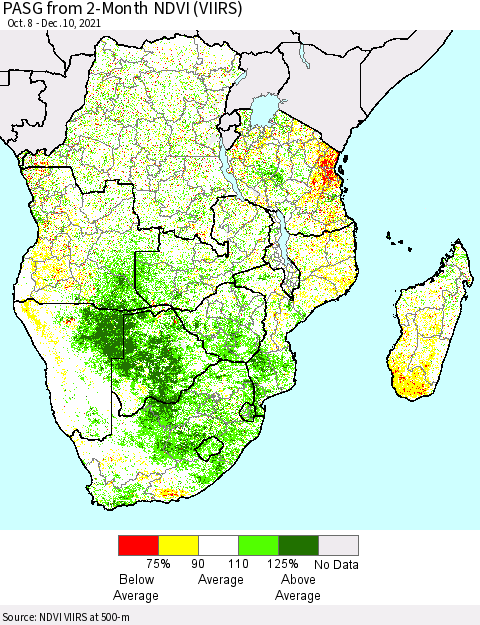 Southern Africa PASG from 2-Month NDVI (VIIRS) Thematic Map For 12/3/2021 - 12/10/2021