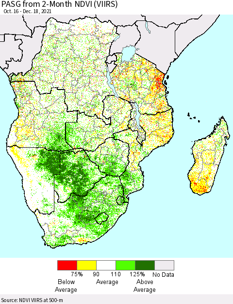 Southern Africa PASG from 2-Month NDVI (VIIRS) Thematic Map For 12/11/2021 - 12/18/2021