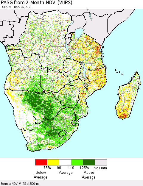 Southern Africa PASG from 2-Month NDVI (VIIRS) Thematic Map For 12/19/2021 - 12/26/2021
