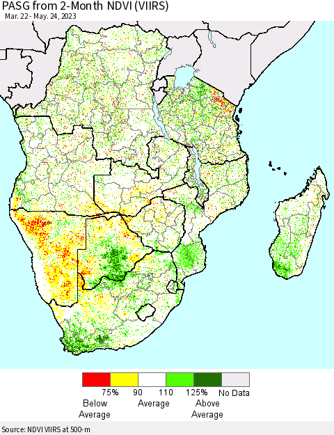 Southern Africa PASG from 2-Month NDVI (VIIRS) Thematic Map For 5/17/2023 - 5/24/2023