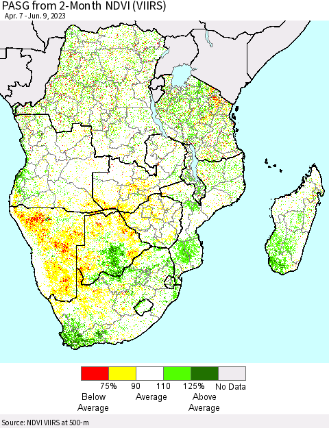 Southern Africa PASG from 2-Month NDVI (VIIRS) Thematic Map For 6/2/2023 - 6/9/2023