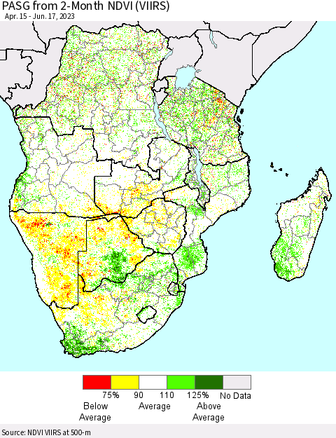 Southern Africa PASG from 2-Month NDVI (VIIRS) Thematic Map For 6/10/2023 - 6/17/2023