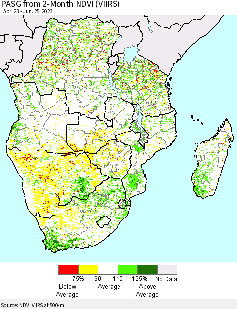 Southern Africa PASG from 2-Month NDVI (VIIRS) Thematic Map For 6/18/2023 - 6/25/2023