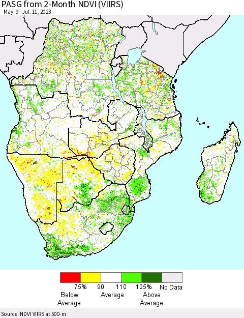 Southern Africa PASG from 2-Month NDVI (VIIRS) Thematic Map For 7/4/2023 - 7/11/2023