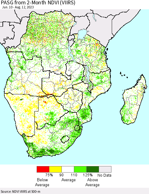 Southern Africa PASG from 2-Month NDVI (VIIRS) Thematic Map For 8/5/2023 - 8/12/2023