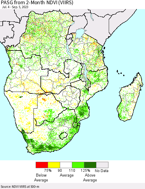 Southern Africa PASG from 2-Month NDVI (VIIRS) Thematic Map For 8/29/2023 - 9/5/2023