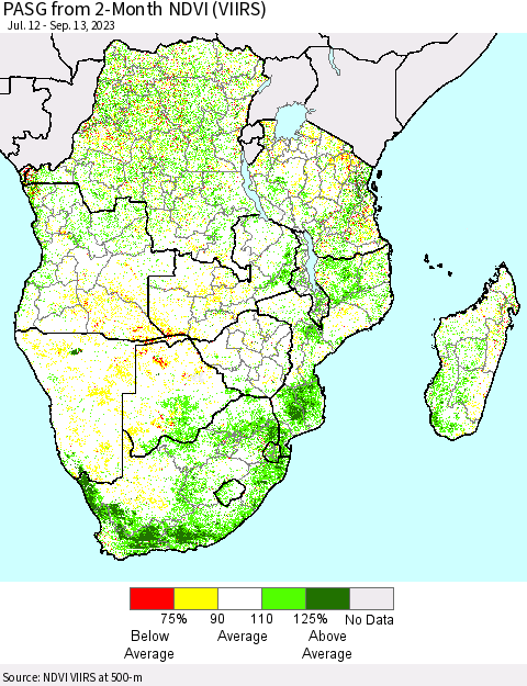 Southern Africa PASG from 2-Month NDVI (VIIRS) Thematic Map For 9/6/2023 - 9/13/2023