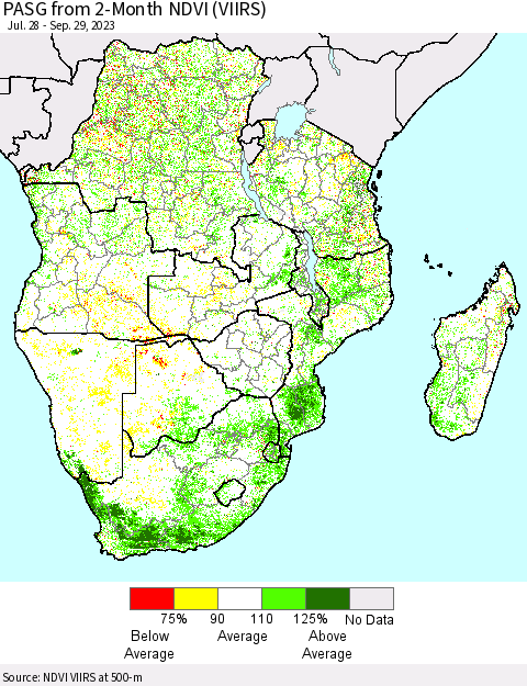 Southern Africa PASG from 2-Month NDVI (VIIRS) Thematic Map For 9/22/2023 - 9/29/2023