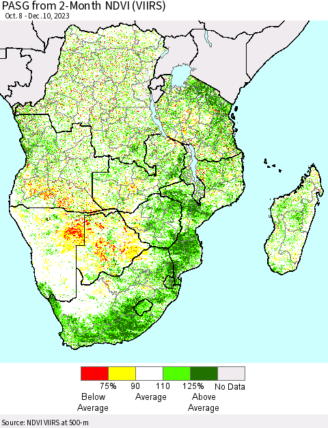Southern Africa PASG from 2-Month NDVI (VIIRS) Thematic Map For 12/3/2023 - 12/10/2023