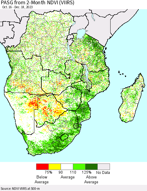 Southern Africa PASG from 2-Month NDVI (VIIRS) Thematic Map For 12/11/2023 - 12/18/2023