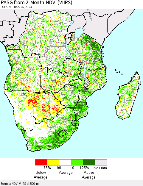 Southern Africa PASG from 2-Month NDVI (VIIRS) Thematic Map For 12/19/2023 - 12/26/2023