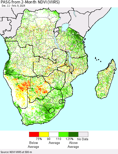 Southern Africa PASG from 2-Month NDVI (VIIRS) Thematic Map For 2/2/2024 - 2/9/2024